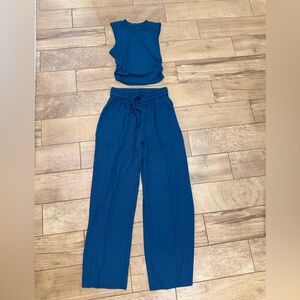 Elegant Blue Wide Leg Pants & Sleeveless Top Set